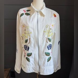 Vintage Floral Embroidered Lifestyle by Alba Moda White Jean Jacket Spring